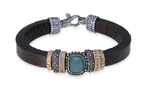 Pulsera PLATADEPALO de cuero con turquesa reconstituida Riven. WB445X T/18