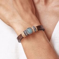 Pulsera PLATADEPALO de cuero con turquesa reconstituida Riven. WB445X T/18