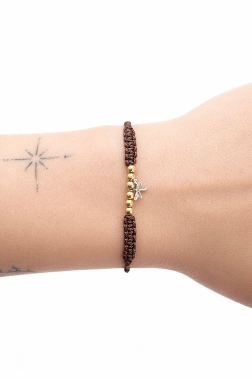 Pulsera SATERRA oro libélula y nylon.