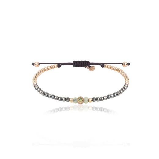 Pulsera SUNFIELD plata, cuentas de cristal, circonitas y nailon. PU062524